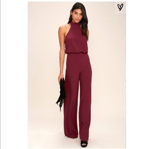 NWT Burgundy Backless Jumpsuit Size Small